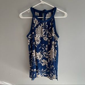 Collective Concepts Blue Floral Print Sleeveless Tank Top Blouse size S I-224
